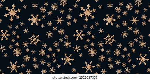 Snowflakes seamless pattern for Christmas holidays. Xmas snowflake ornament for winter holidays greeting card or wrapper. Christmas snowfall texture.