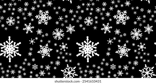 Flocos de neve padrão sem costura para férias de Natal. Xmas ornamento floco de neve para férias de inverno cartão de saudação ou wrapper. Textura de queda de neve de Natal.