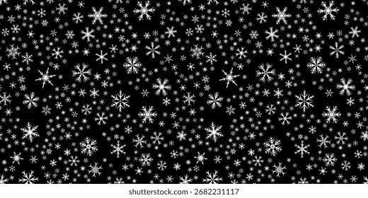 Patrón sin fisuras de copos de nieve para las vacaciones de Navidad. Adorno de copo de nieve de Navidad para las vacaciones de invierno tarjeta de felicitación o envoltura. Navidades textura de nevada.