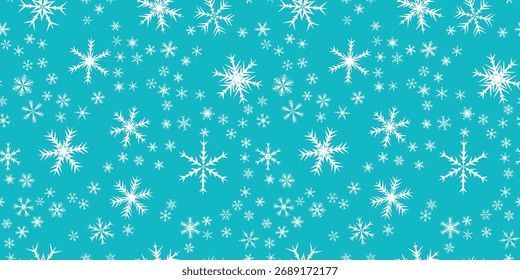Snowflakes seamless pattern for Christmas holidays. Xmas snowflake ornament for winter holidays greeting card or wrapper. Christmas snowfall texture.