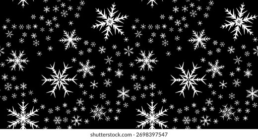 Snowflakes seamless pattern for Christmas holidays. Xmas snowflake ornament for winter holidays greeting card or wrapper. Christmas snowfall texture.