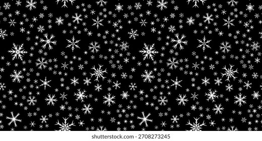 Flocos de neve padrão sem costura para férias de Natal. Xmas ornamento floco de neve para férias de inverno cartão de saudação ou wrapper. Textura de queda de neve de Natal.
