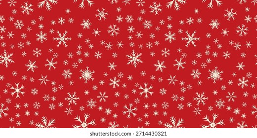Schneeflocken nahtloses Muster für Weihnachtsferien. Weihnachtsschneeflocke Ornament für Winterurlaub Grußkarte oder Wrapper. Schneefalltextur zu Weihnachten.