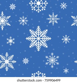 Snowflakes seamless pattern. Christmas and New Year winter holiday background. Vector illustration.