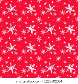 Snowflakes seamless pattern. Christmas seamless pattern of snowflakes on red background, vector.