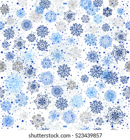 Snowflakes seamless pattern for Christmas packaging, textiles,  snow illustration.