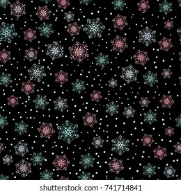 Snowflakes seamless pattern for Christmas packaging, textiles,  snow illustration.