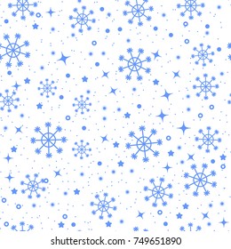 Snowflakes seamless pattern for Christmas packaging, textiles,  snow illustration.