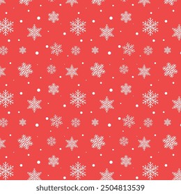 Snowflakes seamless pattern. Christmas repeat pattern with snowflake on red.Vector graphic illustration.	
