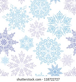 Snowflakes seamless pattern, christmas snow background.
