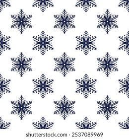 Patrón sin fisuras de copos de nieve, ilustración detallada de la línea de Vector dibujada a mano. Dibujo de doodle de contorno gráfico. Fondo de Navidades y año Nuevo para diseño de invierno helado, envoltura de regalo, embalaje, textil
