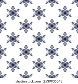 Flocos de neve padrão sem costura, ilustração detalhada mão desenhada linha vetor. Desenho de rabiscar de contorno gráfico. Fundo de Natal e Ano Novo para design de inverno gelado, embrulho de presente, embalagem, têxtil