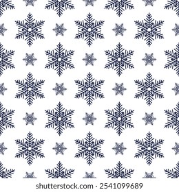 Snowflakes seamless pattern, detailed hand drawn vector line illustration. Graphic outline doodle drawing. Christmas and New Year background for frosty winter design, gift wrapping, packaging, textile