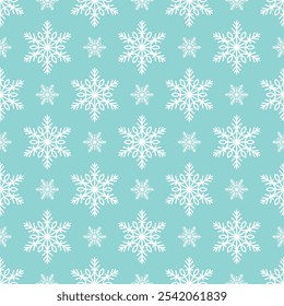 Snowflakes seamless pattern, detailed hand drawn vector line illustration. Graphic outline doodle drawing. Christmas and New Year background for frosty winter design, gift wrapping, packaging, textile