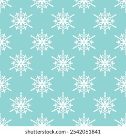 Patrón sin fisuras de copos de nieve, ilustración detallada de la línea de Vector dibujada a mano. Dibujo de doodle de contorno gráfico. Fondo de Navidades y año Nuevo para diseño de invierno helado, envoltura de regalo, embalaje, textil