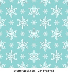 Snowflakes seamless pattern, detailed hand drawn vector line illustration. Graphic outline doodle drawing. Christmas and New Year background for frosty winter design, gift wrapping, packaging, textile