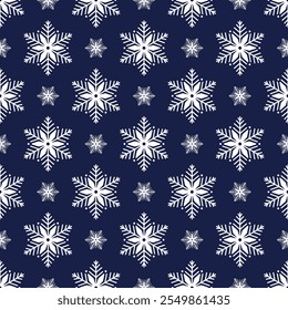 Flocos de neve padrão sem costura, ilustração detalhada mão desenhada linha vetor. Desenho de rabiscar de contorno gráfico. Fundo de Natal e Ano Novo para design de inverno gelado, embrulho de presente, embalagem, têxtil