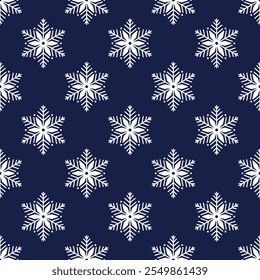Snowflakes seamless pattern, detailed hand drawn vector line illustration. Graphic outline doodle drawing. Christmas and New Year background for frosty winter design, gift wrapping, packaging, textile