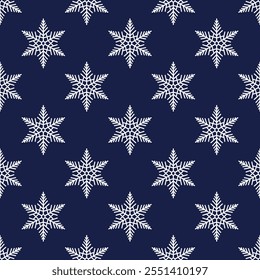 Snowflakes seamless pattern, detailed hand drawn vector line illustration. Graphic outline doodle drawing. Christmas and New Year background for frosty winter design, gift wrapping, packaging, textile