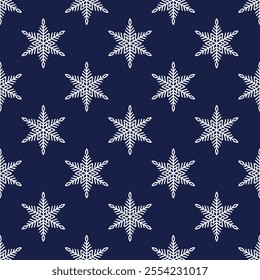 Flocos de neve padrão sem costura, ilustração detalhada mão desenhada linha vetor. Desenho de rabiscar de contorno gráfico. Fundo de Natal e Ano Novo para design de inverno gelado, embrulho de presente, embalagem, têxtil