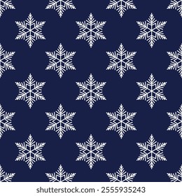 Snowflakes seamless pattern, detailed hand drawn vector line illustration. Graphic outline doodle drawing. Christmas and New Year background for frosty winter design, gift wrapping, packaging, textile