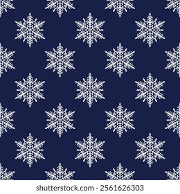 Snowflakes seamless pattern, detailed hand drawn vector line illustration. Graphic outline doodle drawing. Christmas and New Year background for frosty winter design, gift wrapping, packaging, textile