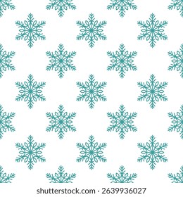 Snowflakes seamless pattern, detailed hand drawn vector line illustration. Graphic outline doodle drawing. Christmas and New Year background for frosty winter design, gift wrapping, packaging, textile