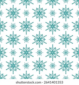 Snowflakes seamless pattern, detailed hand drawn vector line illustration. Graphic outline doodle drawing. Christmas and New Year background for frosty winter design, gift wrapping, packaging, textile