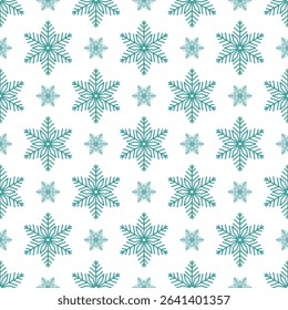 Snowflakes seamless pattern, detailed hand drawn vector line illustration. Graphic outline doodle drawing. Christmas and New Year background for frosty winter design, gift wrapping, packaging, textile