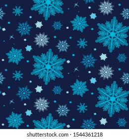 Snowflakes. Seamless pattern with flakes. Perfect for wallpaper, gift paper, pattern fills, web page background, cards.