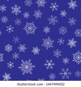Snowflakes seamless pattern. Flat snow icons, silhouette. Nice fabric, textile, wrapping paper, card, invitation, wallpaper, web design