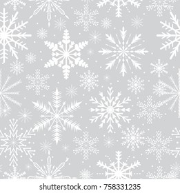Snowflakes seamless pattern. Frosty repeating texture. Christmas and New Year infinite background. Vector illustration