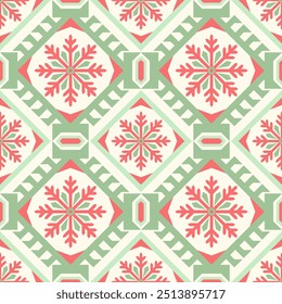 snowflakes seamless pattern Geometric design red green