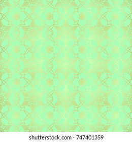 Snowflakes seamless pattern. Golden green background with christmas elements. Vector illustration