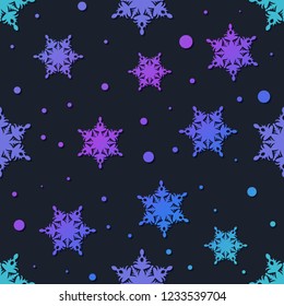 Snowflakes seamless pattern. Gradient colors. Vector repeating background for holiday designs