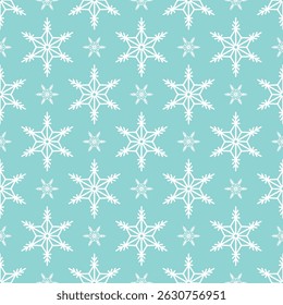 Schneeflocken nahtloses Muster, handgezeichnete Vektorliniengrafik. Grafische Umriss-Doodle-Zeichnung. Weihnachten und Neujahr Hintergrund für Winter-Designs, Geschenkverpackung, Verpackung, Textil, Tapete.