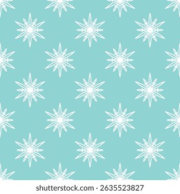 Schneeflocken nahtloses Muster, handgezeichnete Vektorliniengrafik. Grafische Umriss-Doodle-Zeichnung. Weihnachten und Neujahr Hintergrund für Winter-Designs, Geschenkverpackung, Verpackung, Textil, Tapete.
