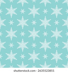 Flocos de neve padrão sem costura, ilustração de linha de vetor desenhada à mão. Desenho de rabiscar de contorno gráfico. Fundo de Natal e Ano Novo para projetos de inverno, embalagem de presente, têxtil, papel de parede.