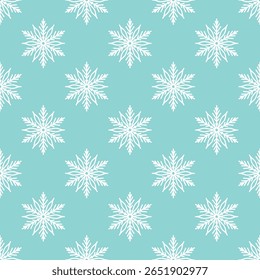 Patrón sin fisuras de copos de nieve, ilustración de línea de Vector dibujada a mano. Dibujo de doodle de contorno gráfico. Navidades y fondo de año Nuevo para diseños de invierno, envoltura de regalos, embalaje, textil, Fondo de pantalla.