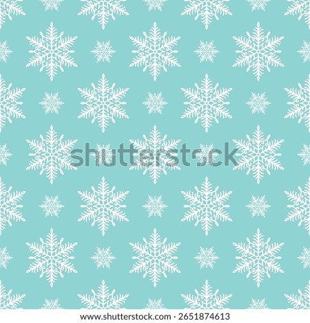 Snowflakes seamless pattern, hand drawn vector line illustration. Graphic outline doodle drawing. Christmas and New Year background for winter designs, gift wrapping, packaging, textile, wallpaper.