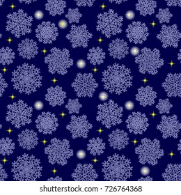 Snowflakes seamless pattern. Holiday blue background. Christmas vector illustration