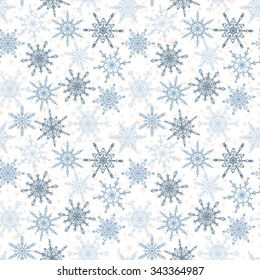 Snowflakes seamless pattern. Holiday Wallpaper. Christmas and New Year background. Winter endless texture. 