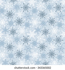 Snowflakes seamless pattern. Holiday Wallpaper. Christmas and New Year background. Winter endless texture. 
