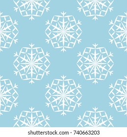 Snowflakes seamless pattern. Light blue and white background with christmas elements. Vector illustration