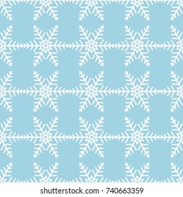 Snowflakes seamless pattern. Light blue and white background with christmas elements. Vector illustration