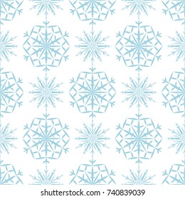 Snowflakes seamless pattern. Light blue and white background with christmas elements. Vector illustration