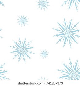 Snowflakes seamless pattern. Light blue and white background with christmas elements. Vector illustration