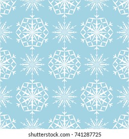 Snowflakes seamless pattern. Light blue and white background with christmas elements. Vector illustration
