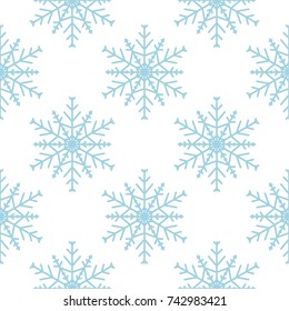 Snowflakes seamless pattern. Light blue and white background with christmas elements. Vector illustration
