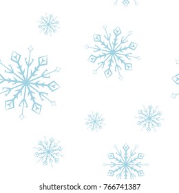 Snowflakes seamless pattern. Light blue and white background with christmas elements. Vector illustration